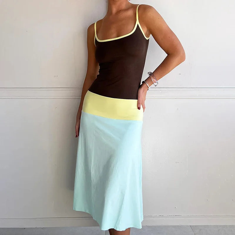 Elegant Backless Patchwork Midi Dress