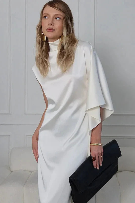 Elegant Loose Turtleneck Sleeveless High Waist Irregular Maxi Dress