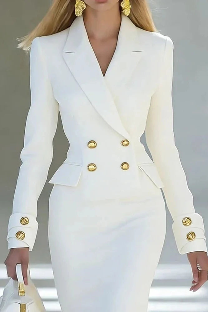 Elegant Long Sleeve V-Neck High Waist Slim Midi Dress
