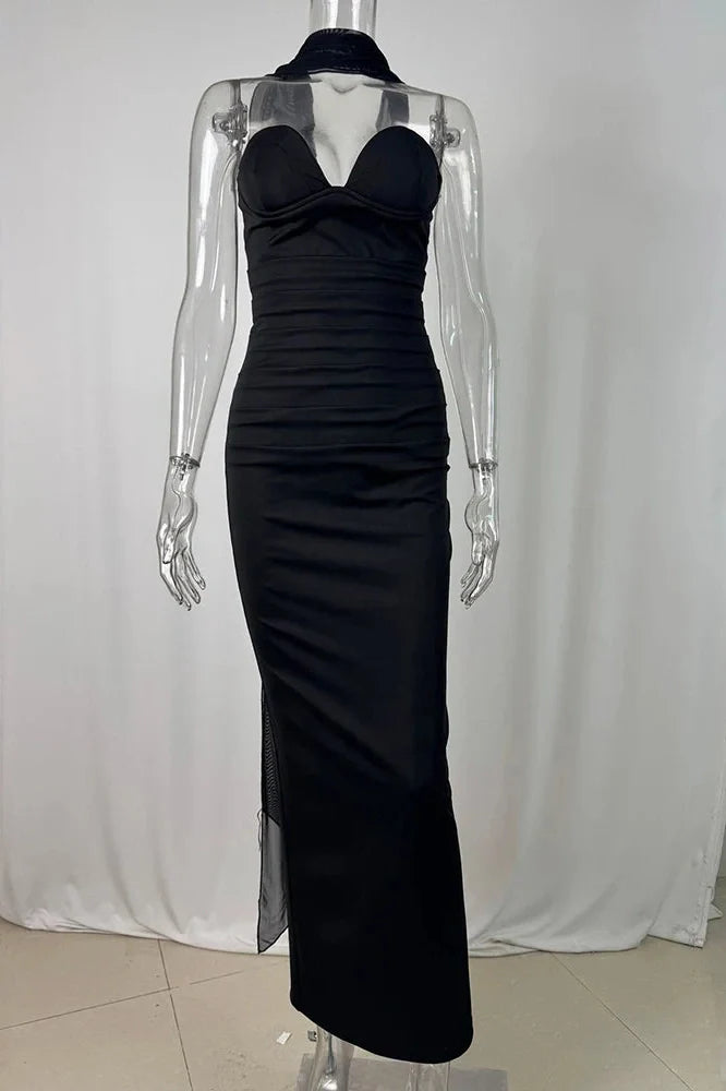 Off-Shoulder Backless Zipper Sleeveless Bodycon Maxi Dress