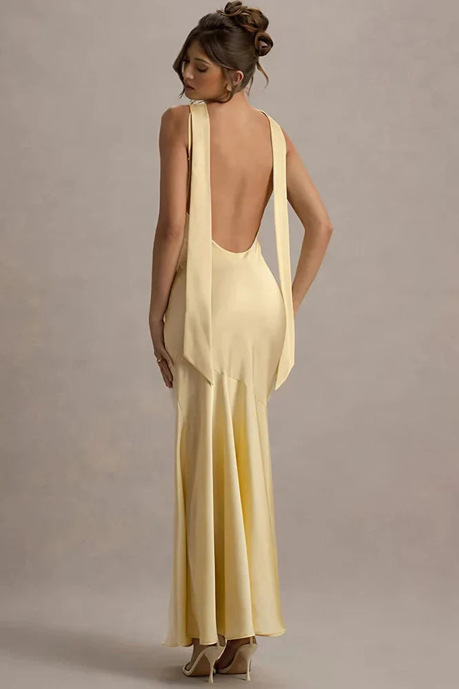Elegant Sleeveless Backless Pleated Maxi Dress