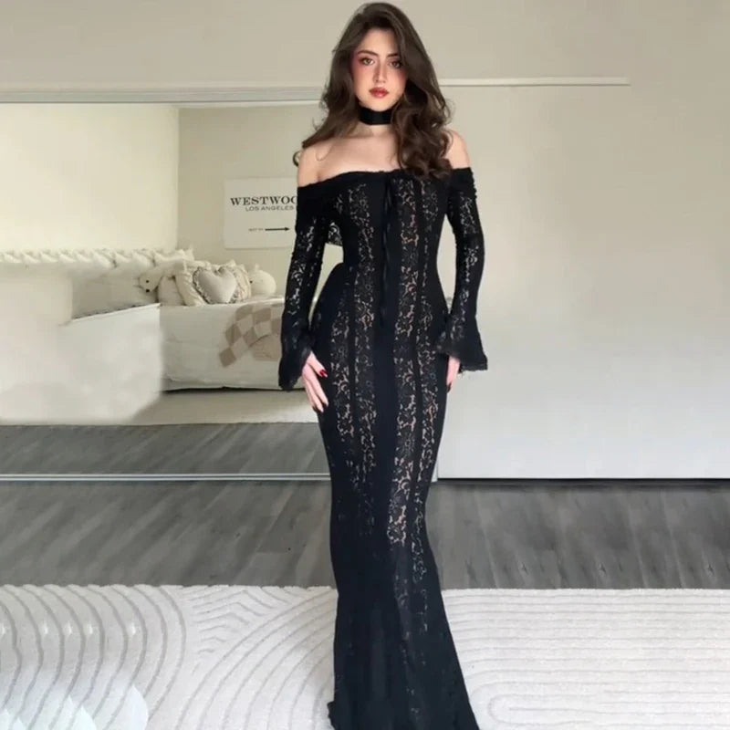 Hollow Out Long Sleeve Bodycon Maxi Dress