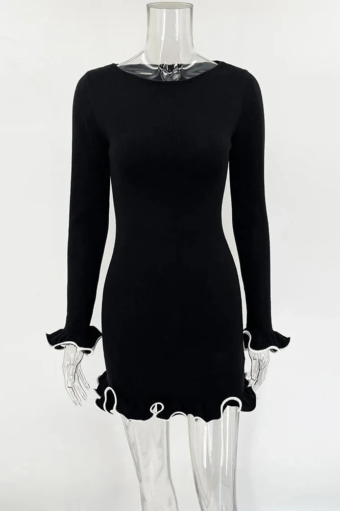 Elegant Knitted Slim Long Sleeve Mini Dress