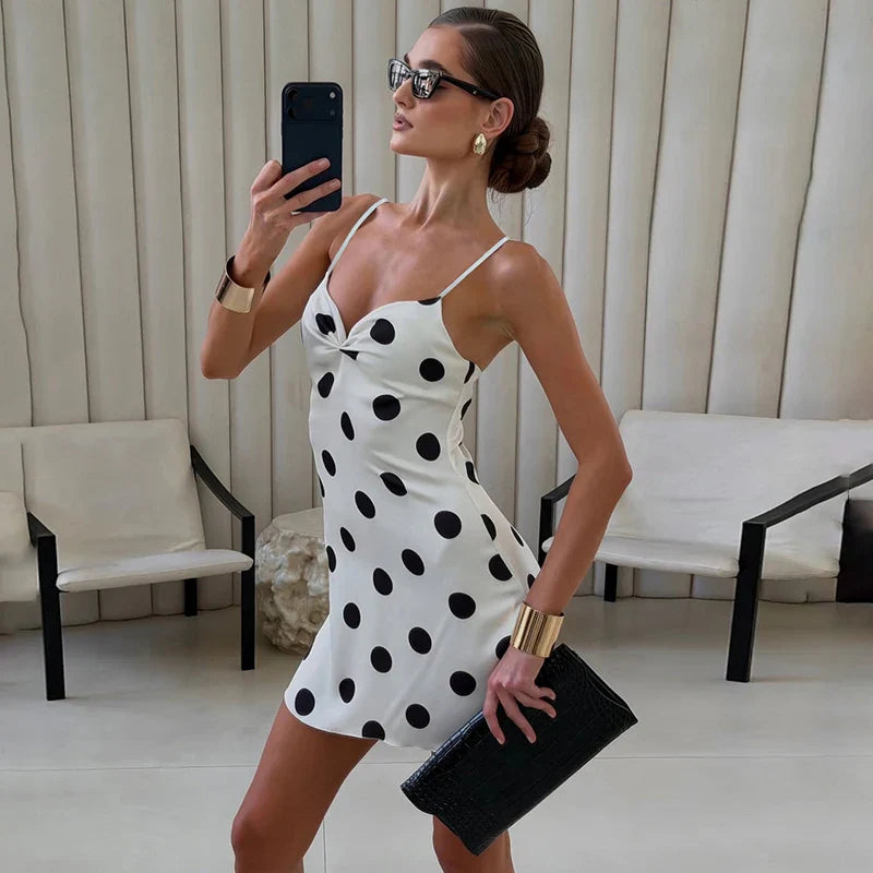 Polka Dot Print Sleeveless Slim Mini Dress