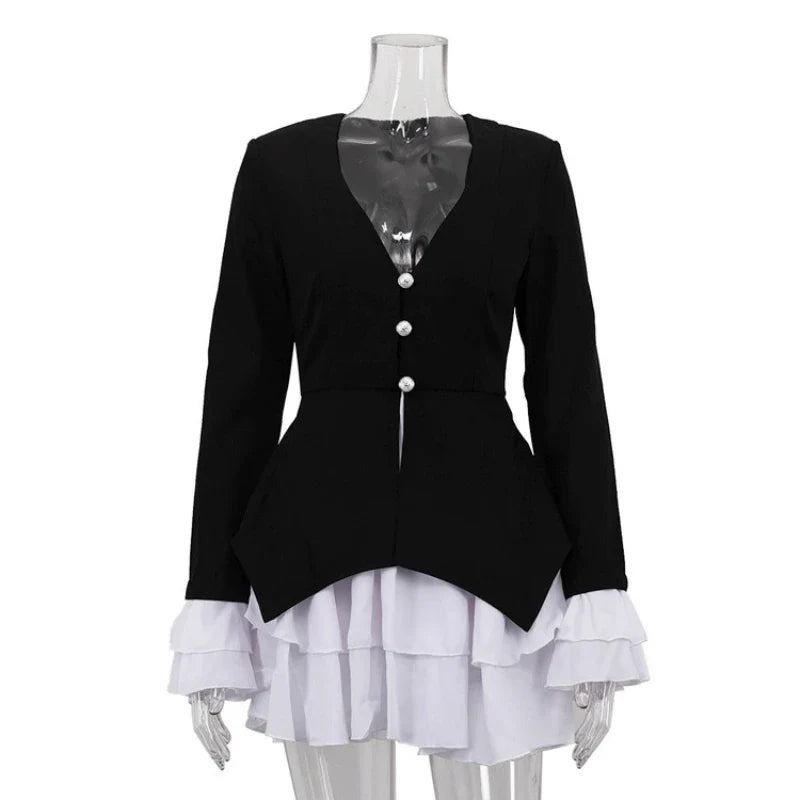 V Neck Flared Sleeves Slim Mini Dress
