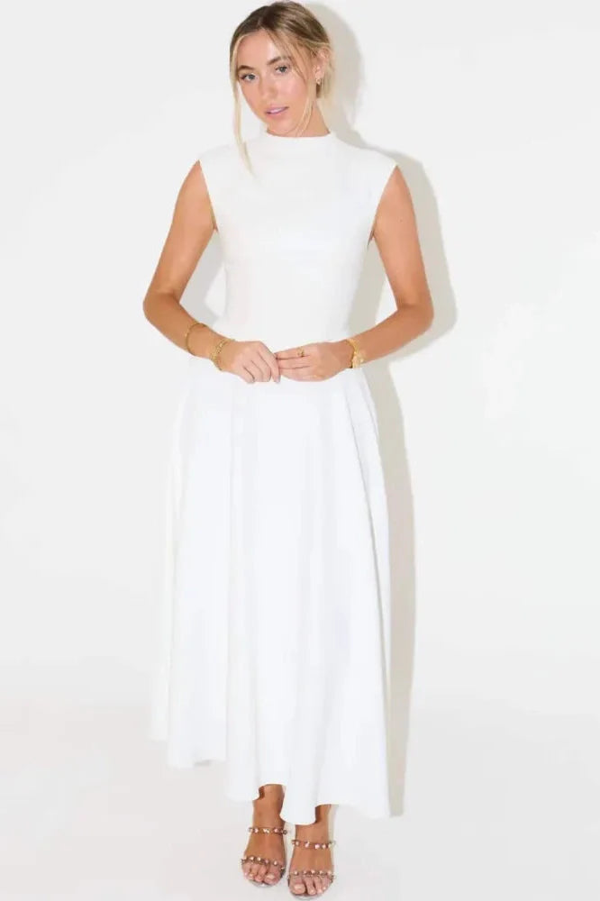 Sleeveless High Waist Pleated Midi Dress