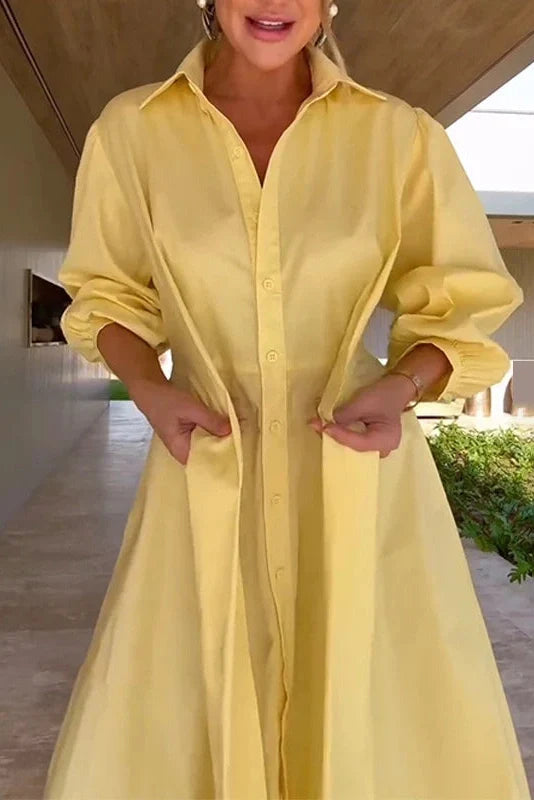 Elegant Single Breasted Long Sleeve Tie-Up Midi Dress