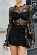 Lace Printed Long Sleeve Mini Dress
