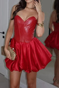 PU Leather Slim Off-Shoulder High Waist Mini Dress