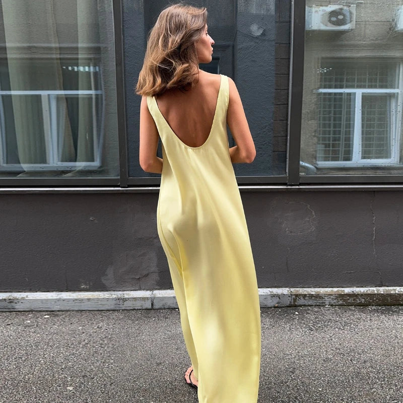 Sleeveless U Neck Loose Backless Maxi Dress