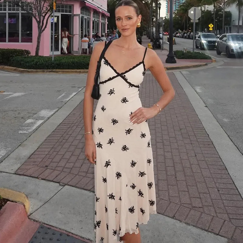 Printed V-Neck Sleeveless Patchwork Maxi Dress