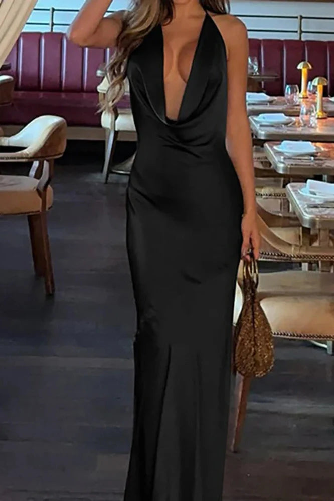 Elegant Backless Sleeveless Slim High Waist Lace Up Maxi Dress