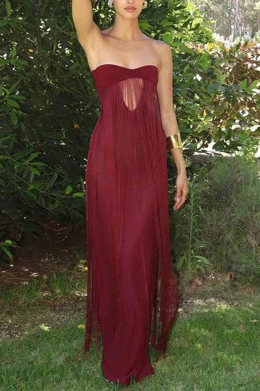 Hollow Out Off Shoulder Fit Sleeveless High Waist Maxi Dress
