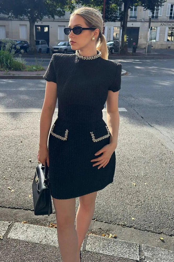 Round Neck Short Sleeve Bodycon Patchwork Mini Dress