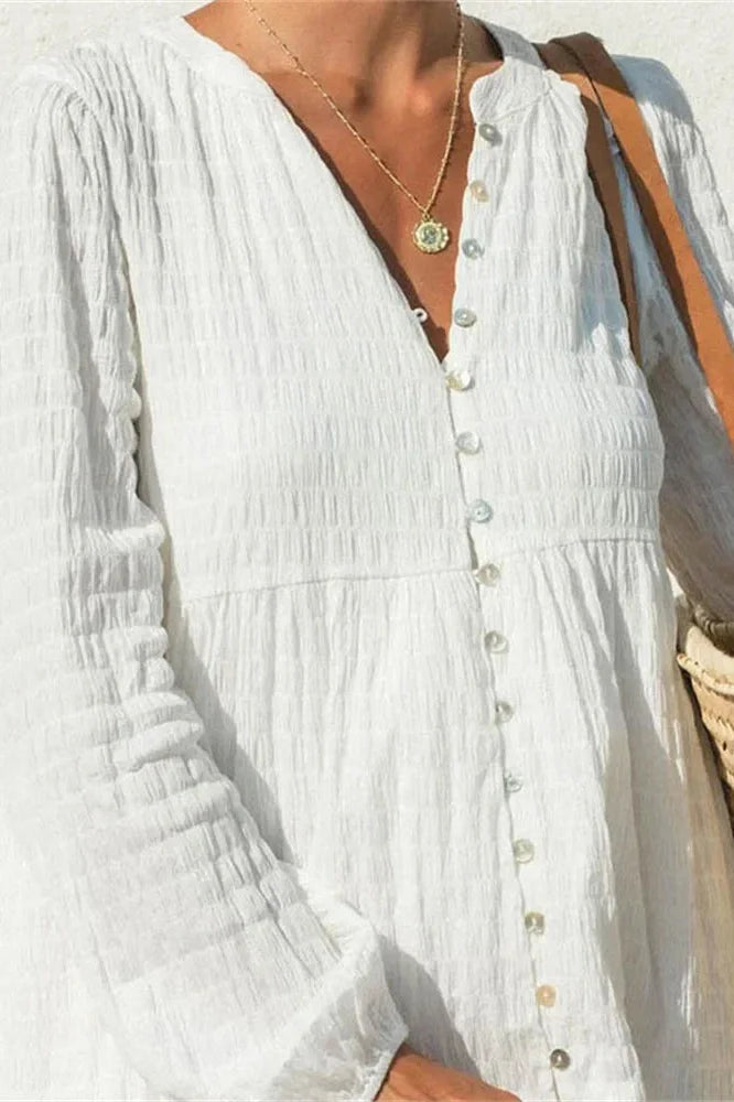 Long Sleeve Patchwork Loose V-Neck Maxi Dress