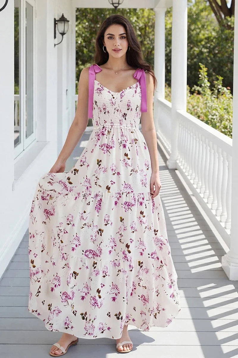 Sleeveless Backless Tie-Up Printed Maxi Dress