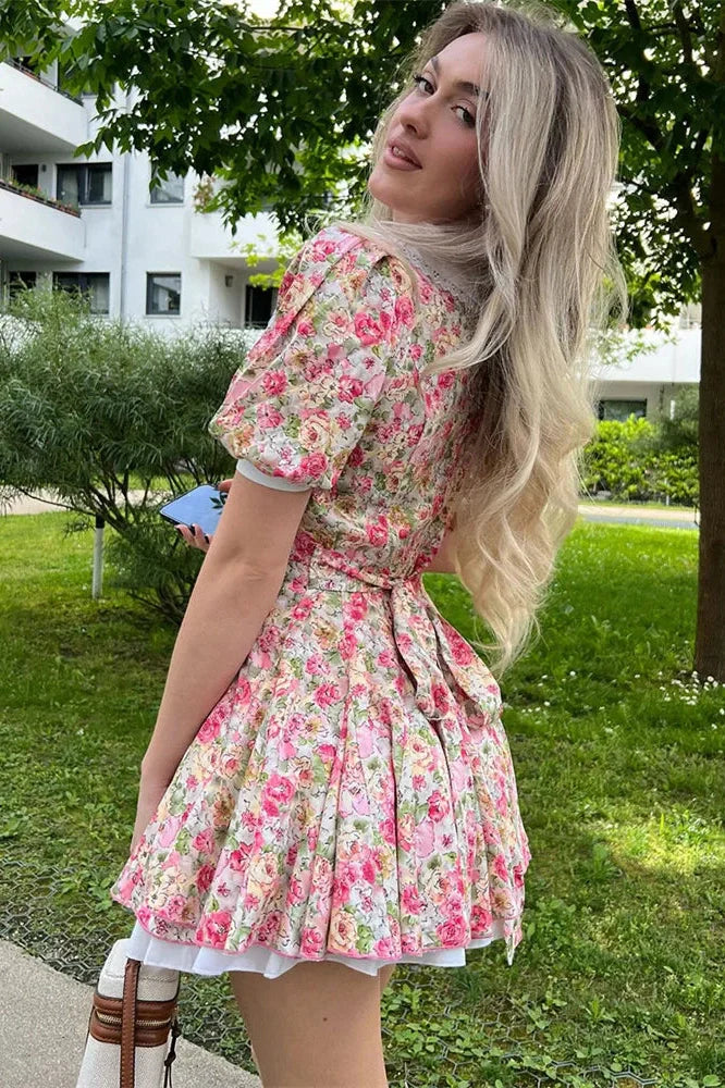 V-Neck High Waist Patchwork Slim Bodycon Mini Dress