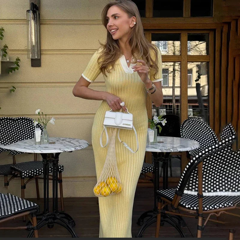Knitted Short Sleeve High Waist Maxi Dress