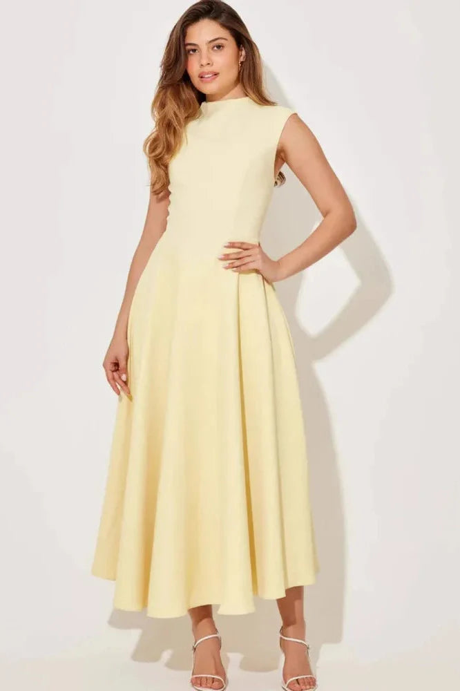 Sleeveless High Waist Pleated Midi Dress