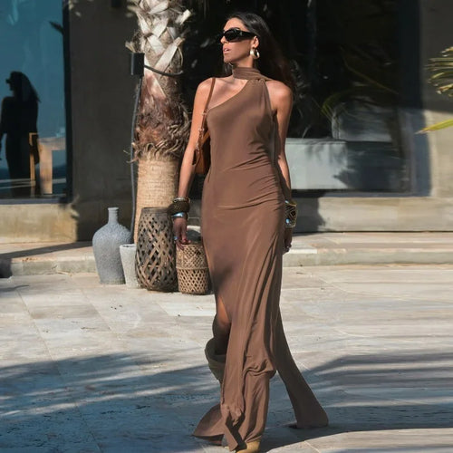 Backless Halter Neck Sleeveless Scarf Ribbon Maxi Dress