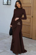 Long Sleeve O Neck High Waist Bodycon Maxi Dress