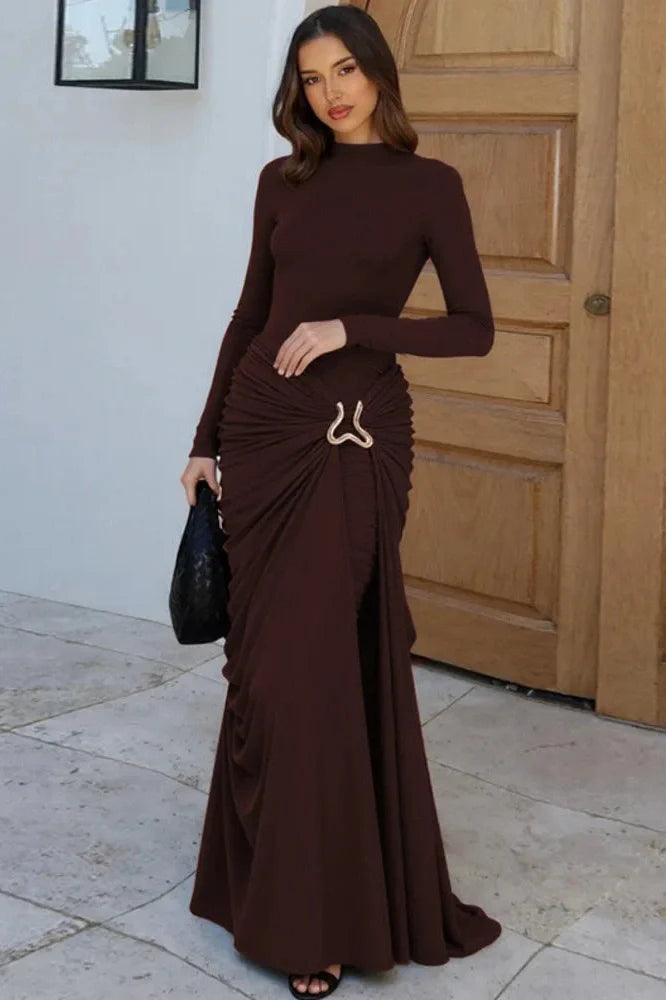 Long Sleeve O Neck High Waist Bodycon Maxi Dress
