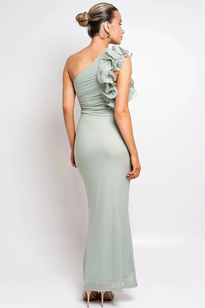 Oblique Shoulder Sleeveless Backless Bodycon Maxi Dress