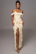 Elegant Spaghetti Strap Flower Sleeveless Maxi Dress