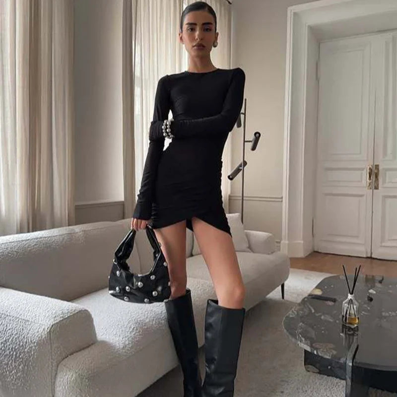 O Neck Long Sleeve Bodycon Mini Dress