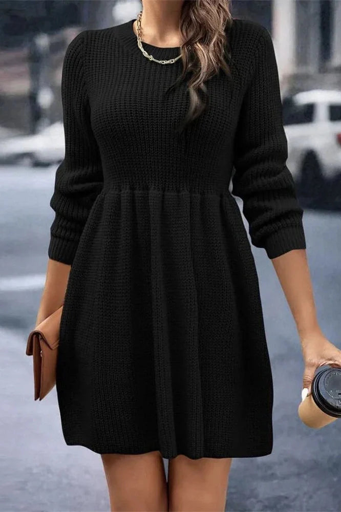 Hollow Out Pleated Slim Long Sleeve High Waist Mini Dress
