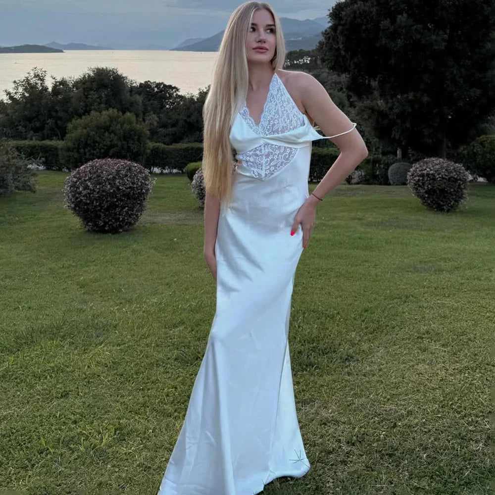 V-Neck Lace Hollow Out Backless Strapless Maxi Dress