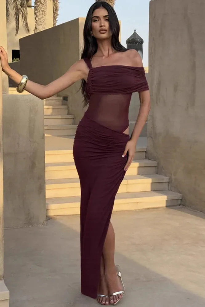 One Shoulder Backless Sleeveless High Split Maxi Dress