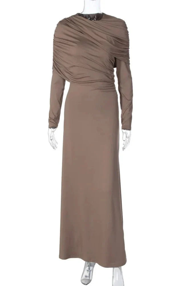 Long Sleeve O Neck Bodycon Irregular Maxi Dress