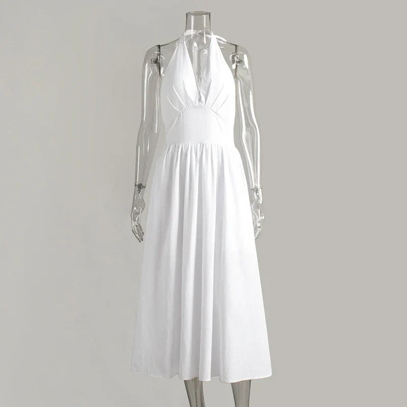 V Neck High Waist A-Line Maxi Dress