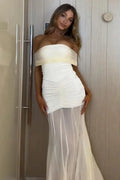 Strapless Pleated Two-Piece Backless See-Through Slim Maxi Dress