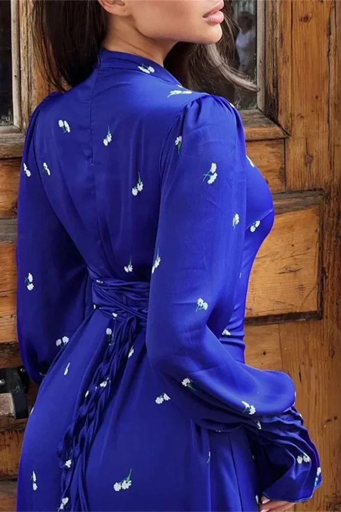 Printed Long Sleeve Patchwork Maxi Dress
