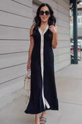 V Neck Sleeveless Single Breasted Knitted Bodycon Maxi Dress