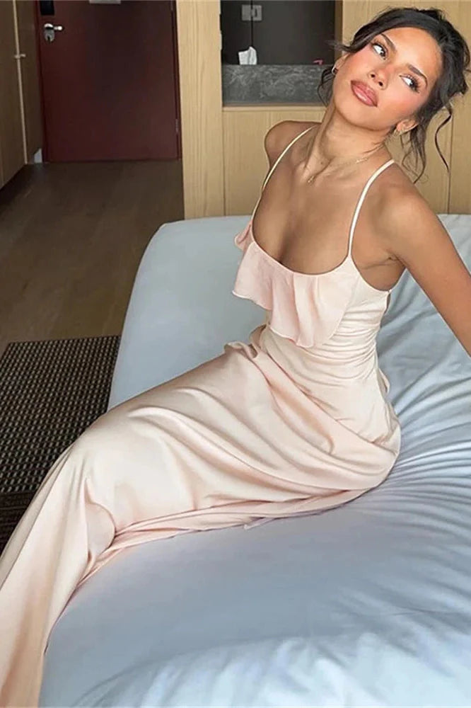 Backless Lace-Up Patchwork Slim Maxi Dress