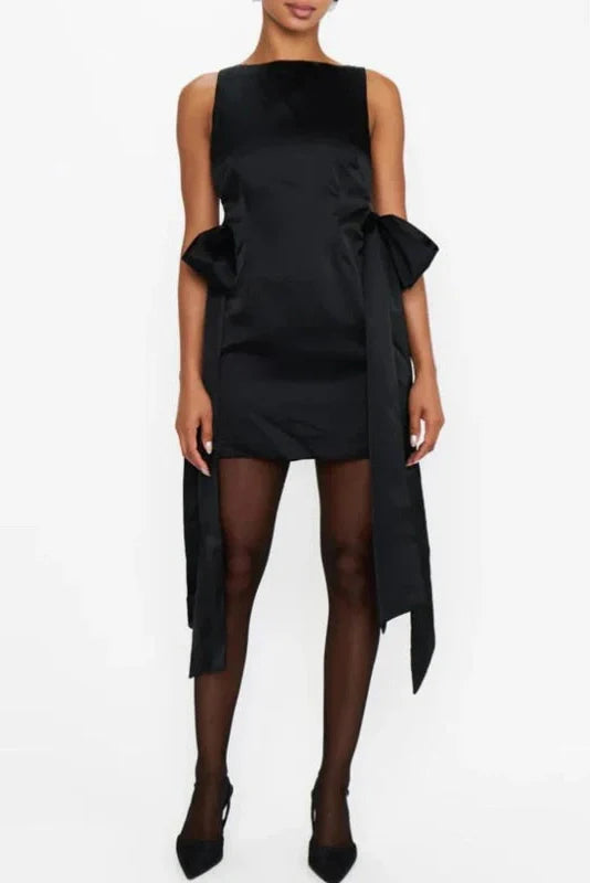 O-Neck Pleated High Waist Sleeveless Slim Mini Dress