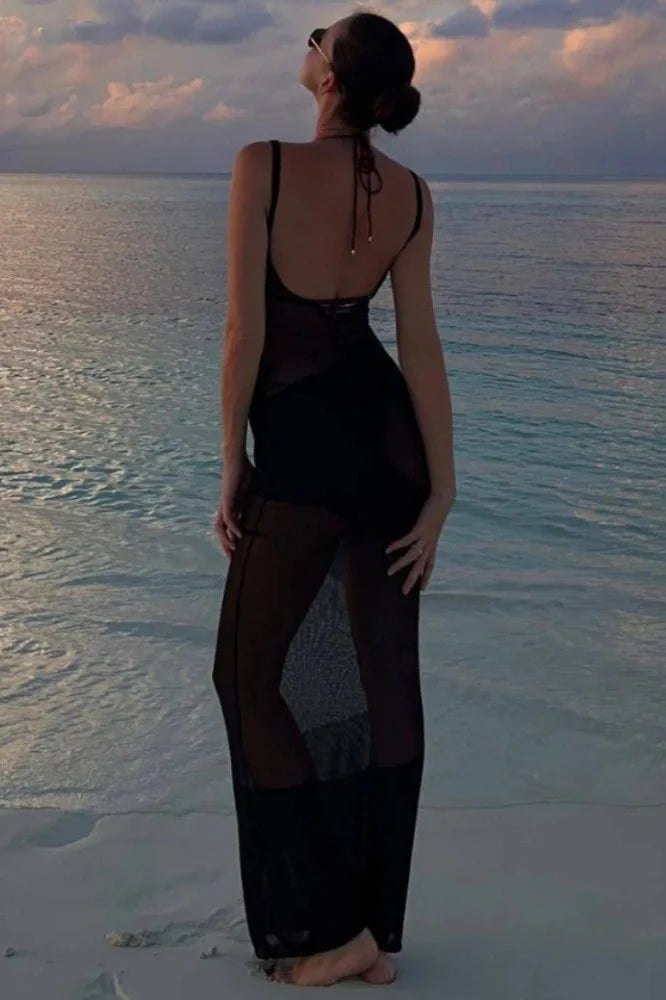 Backless See Through Knitted Slim Maxi Dress