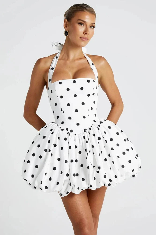 Printed Off-Shoulder Sleeveless Backless High Waist A-Line Mini Dress