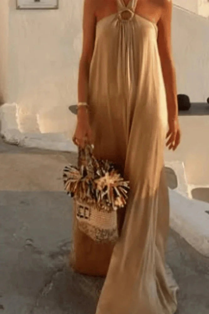 Elegant High Waist Sleeveless Loose Pleated Off-Shoulder Maxi Dress