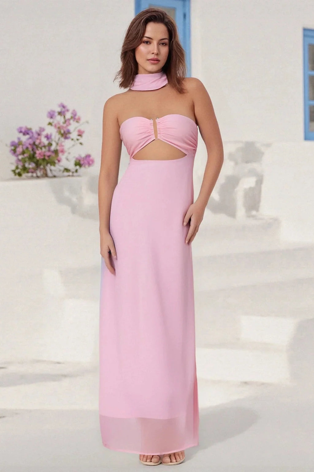 Floral Print Backless Strapless Maxi Dress