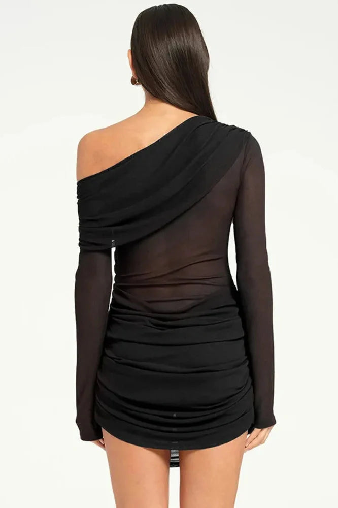 One-Shoulder Sleeve Backless Mini Dress