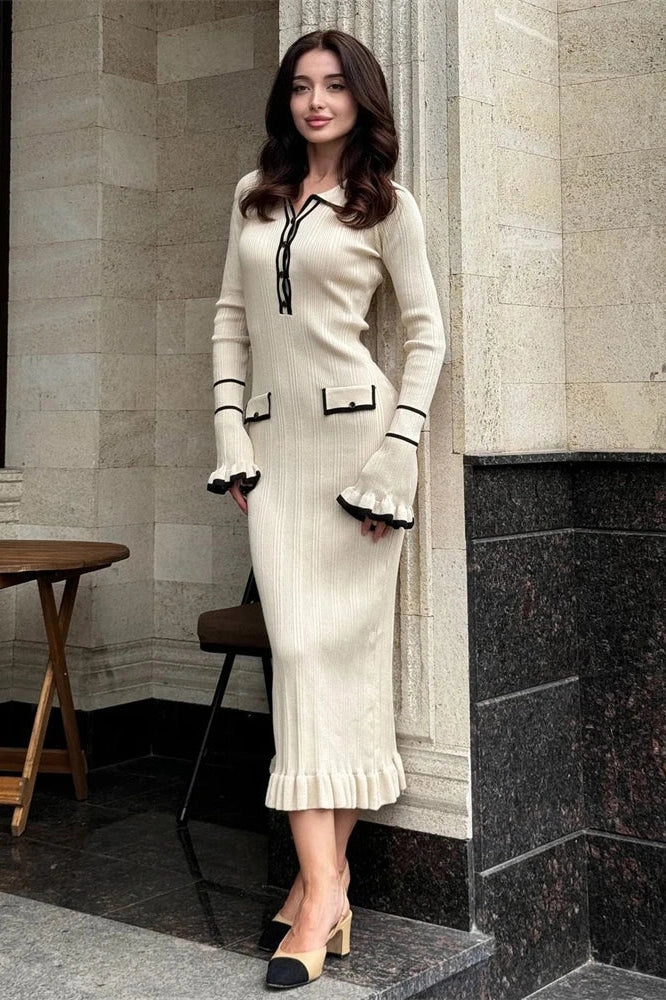 Long Sleeve High Waist Midi Dress