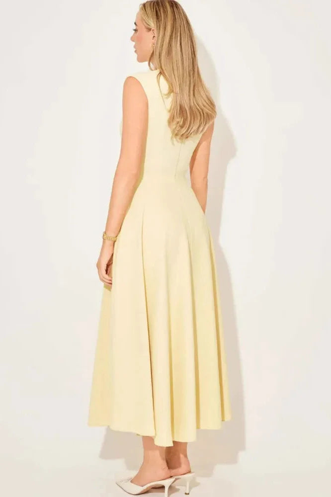 Sleeveless High Waist Pleated Midi Dress