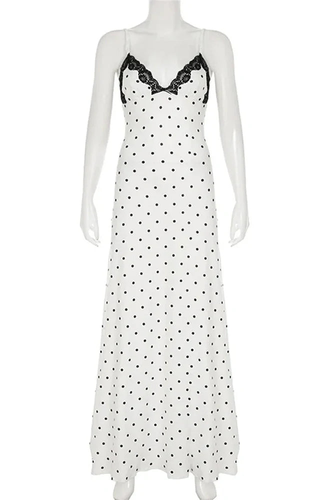 Lace V-Neck Patchwork High Waist Slim Maxi Dress