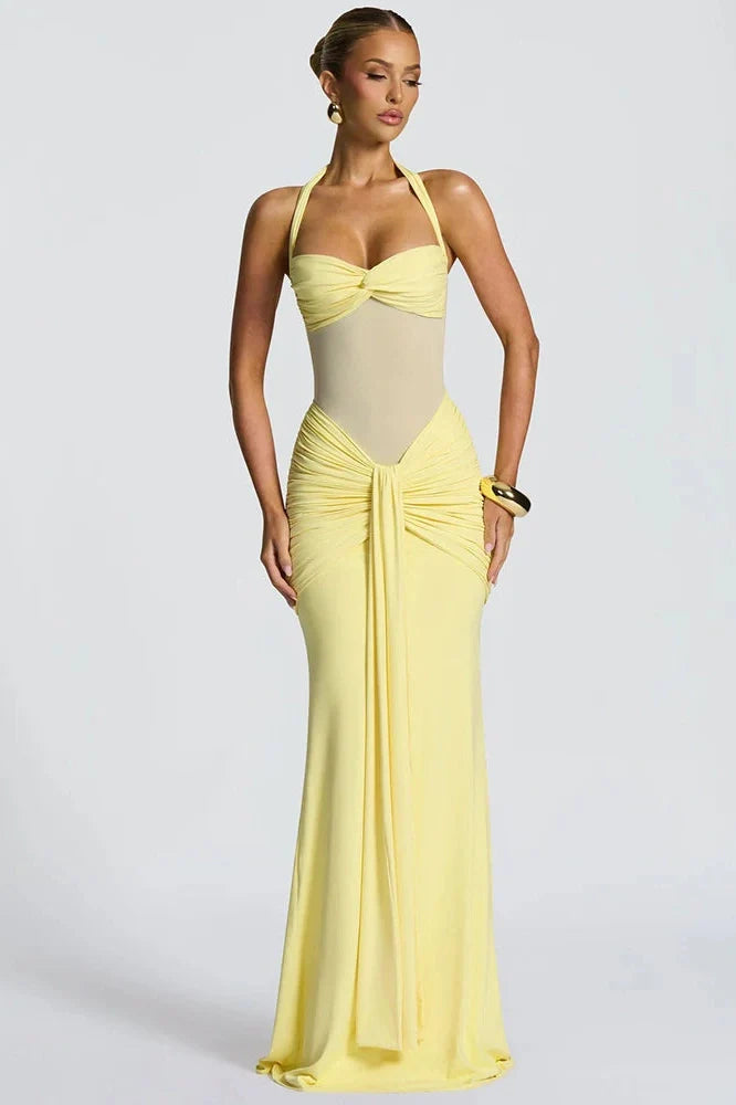 Backless Patchwork Off-Shoulder Sleeveless Bodycon Maxi Dress