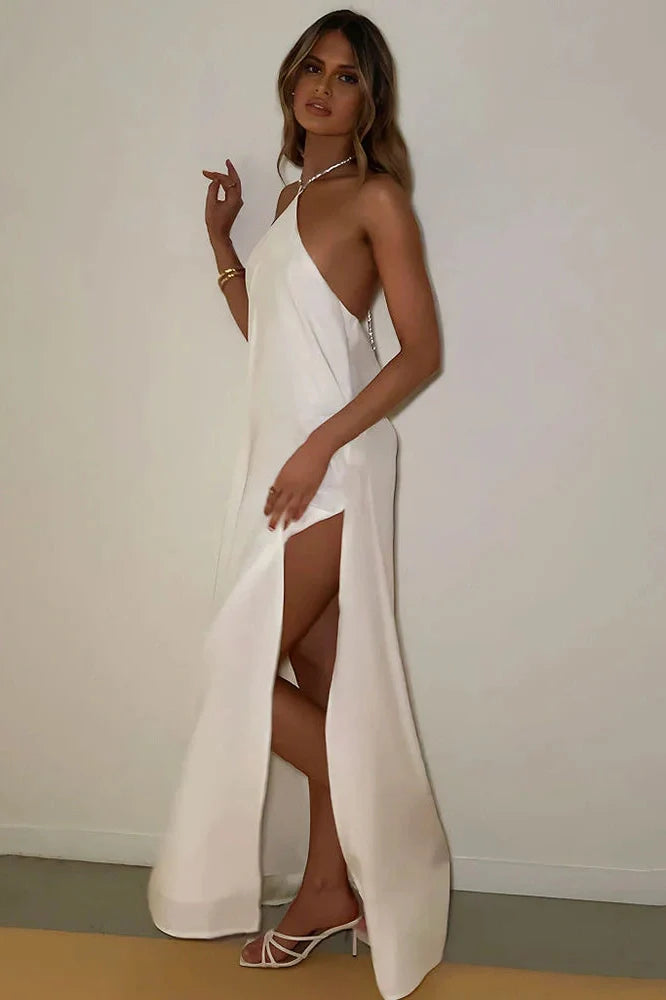 Backless Off-Shoulder Sleeveless High Split Maxi Dress