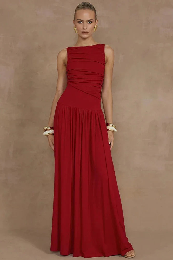 Elegant Sleeveless Boat Neck Maxi Dress